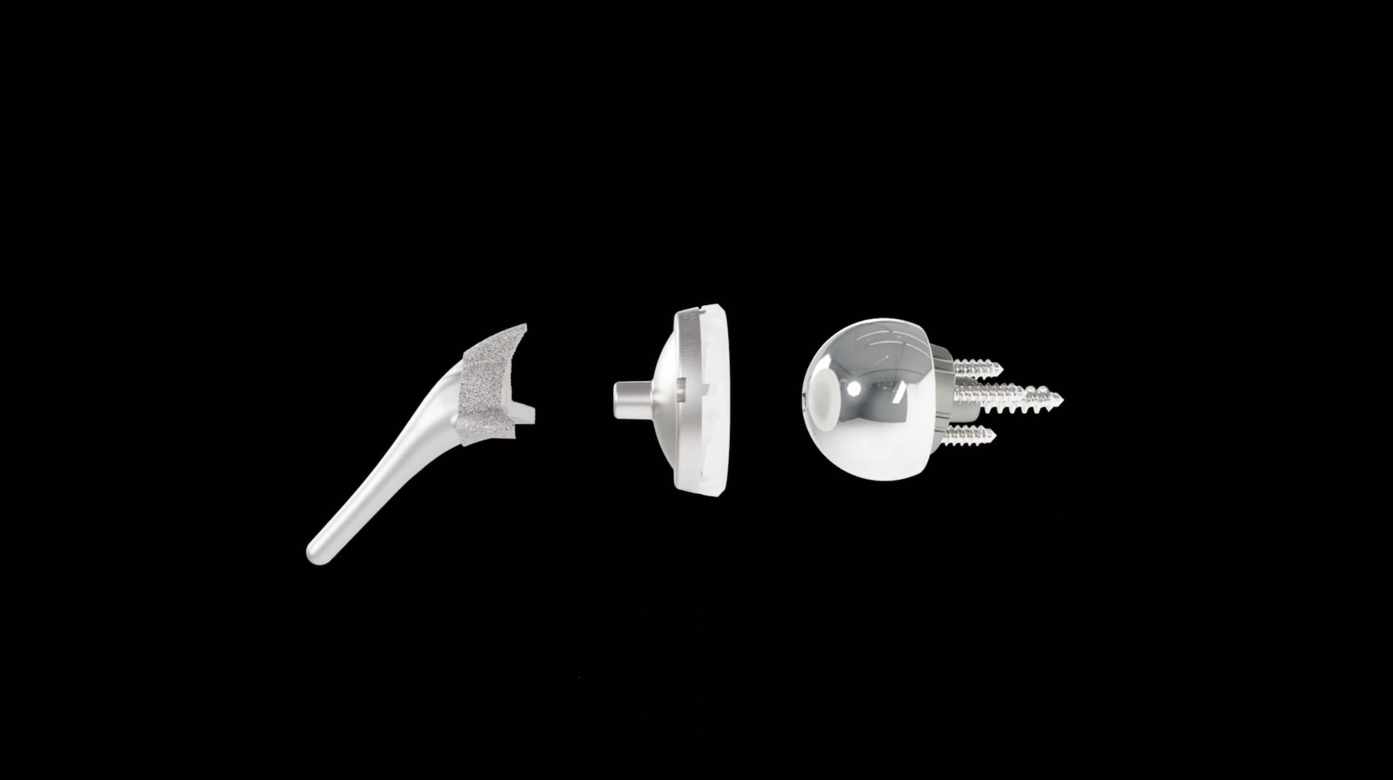 The components of the InSet™ reverse shoulder implant being put together in a video animation